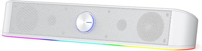 Redragon GS560 RGB Desktop Soundbar, 2.0 Channel Computer Speaker with Dynamic Lighting Bar Audio-Light Sync/Display, Touch-Control Backlit with Volume Knob, USB Powered w/ 3.5mm Cable, White