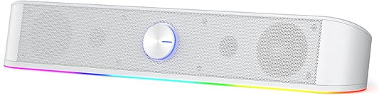 Redragon GS560 RGB Desktop Soundbar, 2.0 Channel Computer Speaker with Dynamic Lighting Bar Audio-Light Sync/Display, Touch-Control Backlit with Volume Knob, USB Powered w/ 3.5mm Cable, White