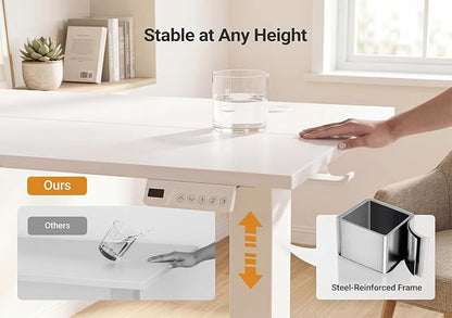 YDN Electric Standing Desk Adjustable Height, 40 x 24 Inches Sit Stand up Desk with Memory Presets & Cable Management, Home Office Desk for Office & Computer Workstation, White Frame/White Top