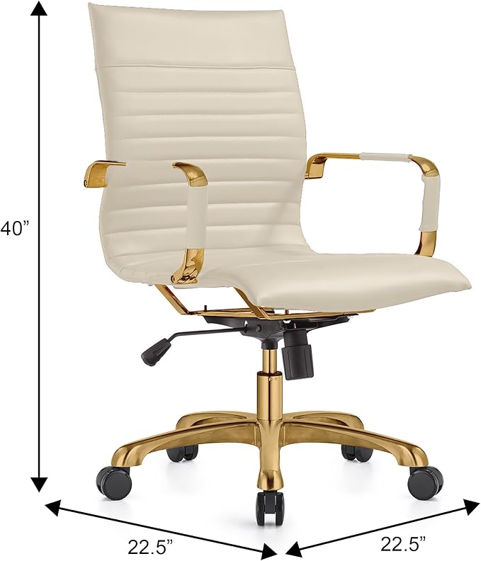 LeisureMod Harris Modern Ergonomic Executive Office Chair, High-Back Leather Conference Desk Chair with Adjustable Height, Tilt Control, 360° Swivel & Gold Frame for Home Office