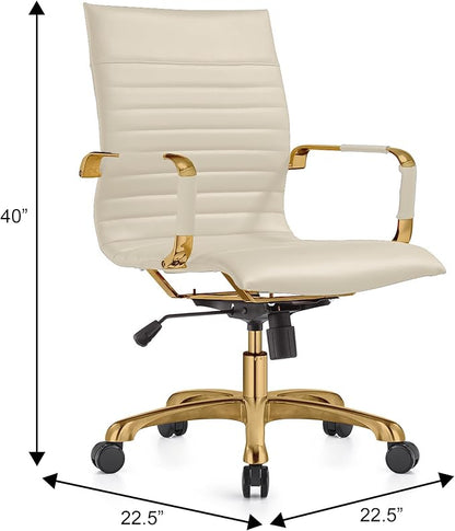 LeisureMod Harris Modern Ergonomic Executive Office Chair, High-Back Leather Conference Desk Chair with Adjustable Height, Tilt Control, 360° Swivel & Gold Frame for Home Office