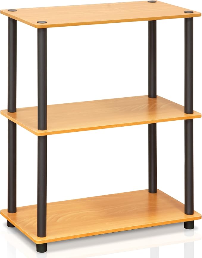 Furinno TURN-N-TUBE Storage Shelves, 3-Tier Book Shelf, Corner Shelf, Toolless Open Shelves, for Organization and Storage, Living Room, Garage, Home Office, Light Cherry