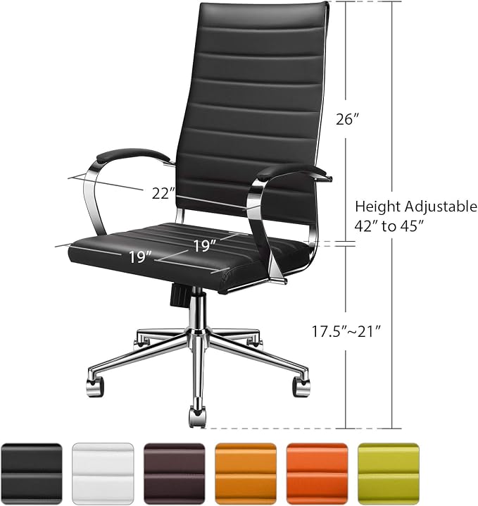 Ergonomic Office Chair, Adjustable Swivel Desk Chair with Armrests in Vegan Leather, High Back Chair for Lumbar Support, Home Office Chair (Black)