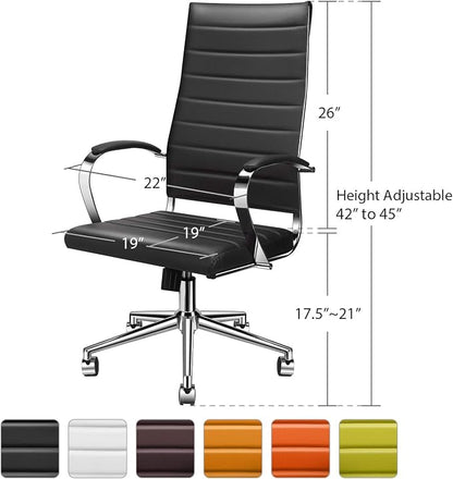 Ergonomic Office Chair, Adjustable Swivel Desk Chair with Armrests in Vegan Leather, High Back Chair for Lumbar Support, Home Office Chair (Black)