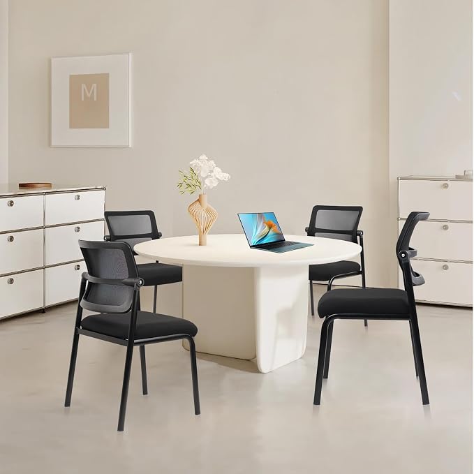 CLATINA Stackable Mesh Office Chair with Wheels Armless Guest Waiting Stacking Chair with Ergonomic Lumbar Support, for Conference, Lobby, School, Reception, Black