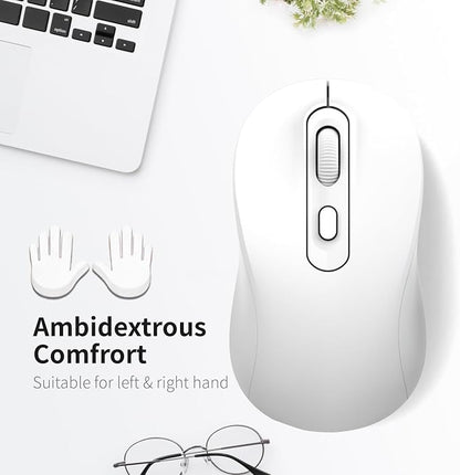 Wireless Mouse, 2026 New Model, Silent Click Ergonomic Design, Portable, 4 Buttons, Adjustable DPI (800/1200/1600), for Laptop/PC/Office (White)