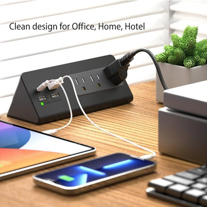 Nightstand Edge Mount Power Strip with USB-C Ports Tabletop Surge Protector Desk Clamp Power Sockets with 3 AC Outlets &4 Fast Charging USB Ports for Home Office Hotel and Dormitory