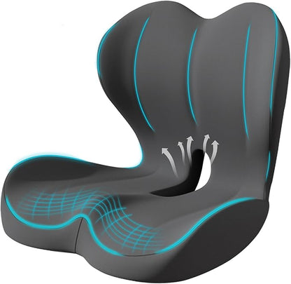 Seat Cushion for Office Chair and Car, Lumbar Support Pillow for Office Chair, Memory Foam Ergonomic Seat Cushion for Long Sitting, Back & Tailbone Pain, Sciatica - Dark Gray