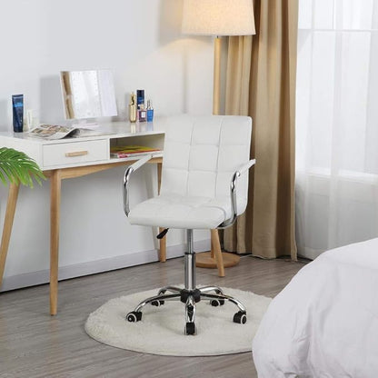 Topeakmart Modern Rolling White Desk Chair with Armrests/Wheels Heavy Duty Base SGS-Tested Gaslift Cylinder Comfortable Computer Chair, 265lb Load Capacity