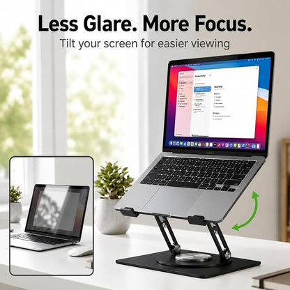 Uncaged Ergonomics Swivel Laptop Stand for Desk, Adjustable Computer iPad Stand for Desk w/ 360 Rotation, Portable Laptop Holder for Home Office Ergonomic Supplies (Black)