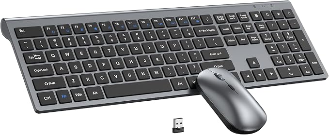 Wireless Keyboard and Mouse Combo, Full Size Keyboard and Mouse, Long Battery Life, Optical Mouse, 2.4G Lag-Free Cordless Mice Keyboard Set Ultra Slim Design for Computer, Laptop, PC, Mac (Gray Black)