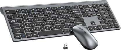 Wireless Keyboard and Mouse Combo, Full Size Keyboard and Mouse, Long Battery Life, Optical Mouse, 2.4G Lag-Free Cordless Mice Keyboard Set Ultra Slim Design for Computer, Laptop, PC, Mac (Gray Black)