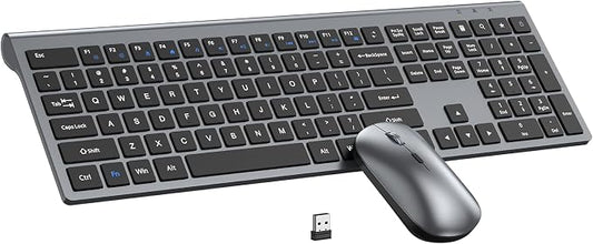 Wireless Keyboard and Mouse Combo, Full Size Keyboard and Mouse, Long Battery Life, Optical Mouse, 2.4G Lag-Free Cordless Mice Keyboard Set Ultra Slim Design for Computer, Laptop, PC, Mac (Gray Black)