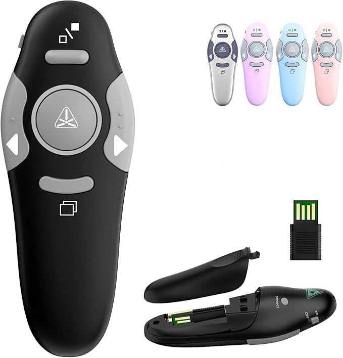 QUI Presentation Clicker Wireless Presenter Remote Clicker for PowerPoint Presentation Remote, PowerPoint Slide Advancer for Mac/Windows/Google Slide/Keynote, Black, A