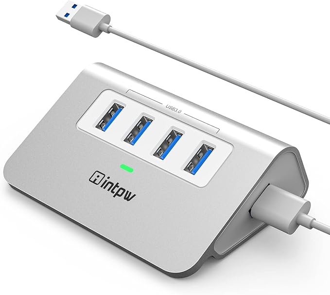 intpw USB 3.0 Hub,Aluminum 4 Port USB Data Hub 3.0 Port Extender Splitter Multiport Adapter with 3.3ft Cable ，USB HUB for PC/Laptop/Xbox/FlashDrive/Printer/Camera/Keyborad/Mouse