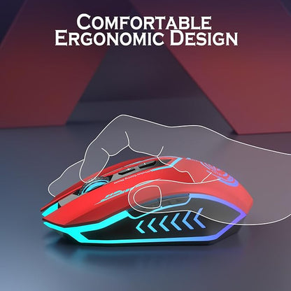 UHURU Gaming Mouse, Wireless Gaming Mouse with 7 Buttons 7 Changeable LED Color up to 12000 DPI, Rechargeable USB Gamer Mouse for PC Laptop (Red)