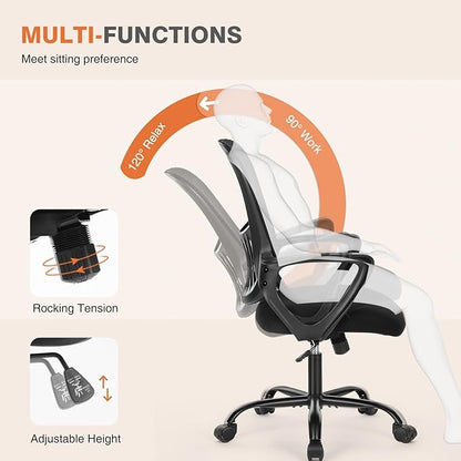 Sweetcrispy Home Office Managerial Executive Chair with Ergonomic Design, Mid-Back Mesh 360° Swivel, Comfortable Lumbar Support, Comfy Arms for Bedroom,Study,Student, Black