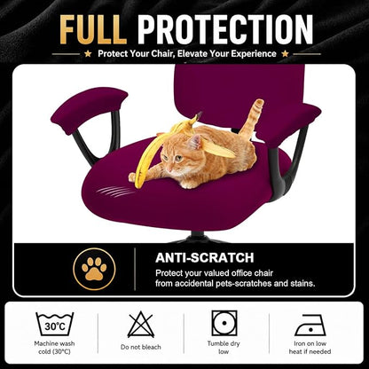 Super Stretchable Split Office Chair Seat Covers - Universal Spandex Computer Chair Slipcover - 180GSM Rotating Backrest Coverings Cushion Protectors & Armrest Covers for Dogs, Cats, Pets