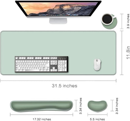 Desk Mat, Large Gaming Mouse Pad with Wrist Rest, 4 in1 XXL Mouse pad+Keyboard Wrist Rest+Mouse Pad Wrist Support+Cup Coaster Set, Ergonomic Desk Pad for Home Office, Minty Green