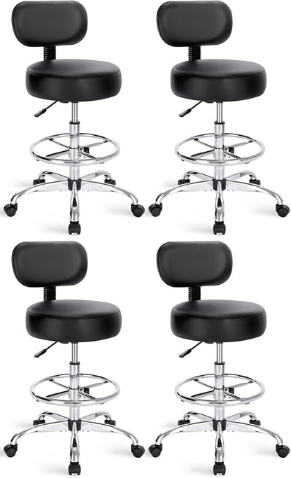 SUPERJARE Drafting Chair with Back, Set of 4, Swivel Barstools, Adjustable Height Rolling Stool with Footrest, Standing Desk Chair for Counter Height Desk, Shop, Home & Kitchen, Clinic & Studio, Black