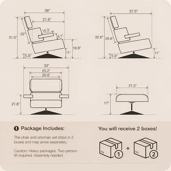 Mid Century Lounge Chair with Ottoman,Top Grain Leather Accent Chair,Chase Lounge Chair Indoor, Modern Chair Classic Design, Heavy Duty Base Support for Living Room Office Premium, Palisander White