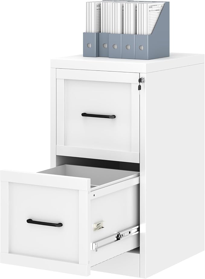 Ckzbx 2 Drawer File Cabinet with Lock, Narrow Vertical Filing Cabinet, Under Desk File Cabinets,White Metal File Cabinets for Home Office,Fit Letter/A4/Legal Size File