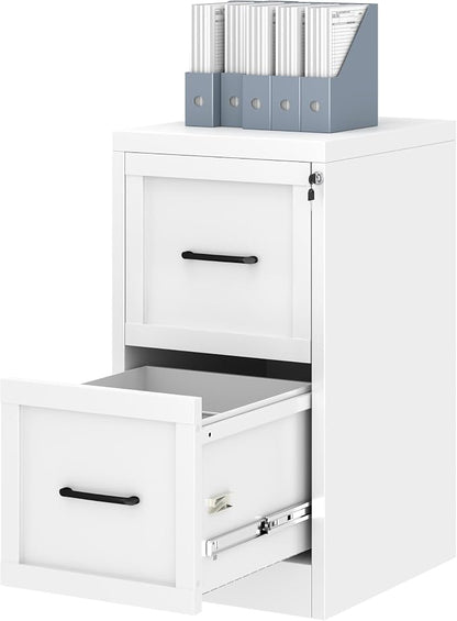 Ckzbx 2 Drawer File Cabinet with Lock, Narrow Vertical Filing Cabinet, Under Desk File Cabinets,White Metal File Cabinets for Home Office,Fit Letter/A4/Legal Size File