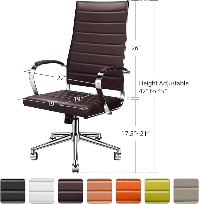 Ergonomic Office Chair, High Back Executive Desk Chair in Vegan Leather with Lumbar Support, Adjustable Manager Chair for Home Office with 320ib (Brown)