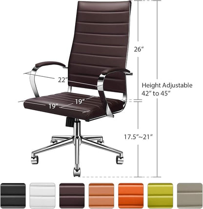Ergonomic Office Chair, High Back Executive Desk Chair in Vegan Leather with Lumbar Support, Adjustable Manager Chair for Home Office with 320ib (Brown)