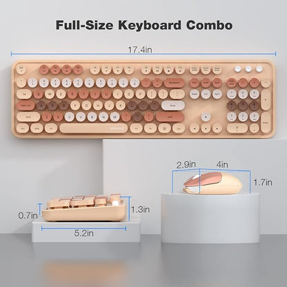 KNOWSQT Wireless Keyboard and Mouse Combo, MilkTea 104 Keys Full-Sized 2.4 GHz Round Keycap Colorful Keyboards, USB Receiver Plug and Play, for Windows, Mac, PC, Laptop, Desktop