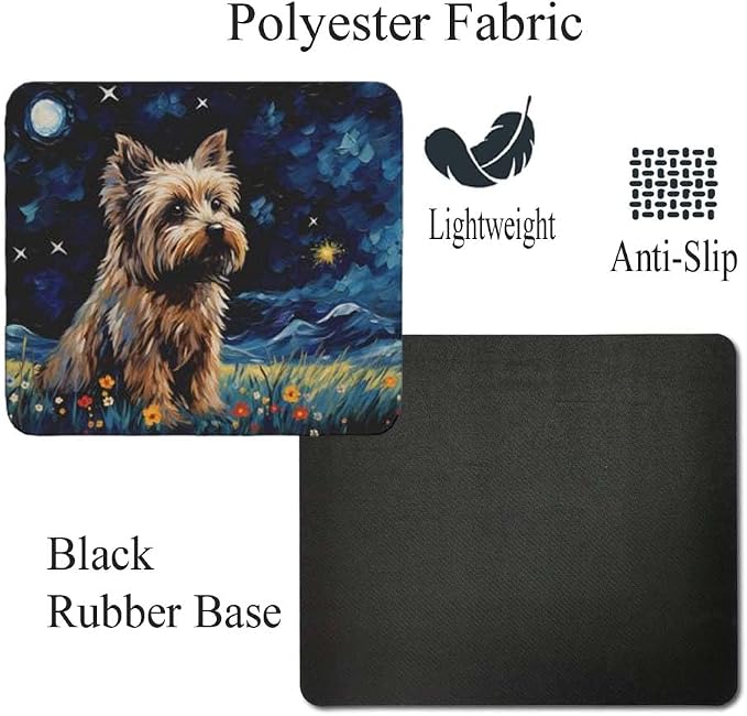 Starry Night Dog Mouse Pad for Home Office Gaming Working Desk Computer Desktop Accessories Non-Slip Rubber Mouse Pad for Dog Lovers (Yorkie)