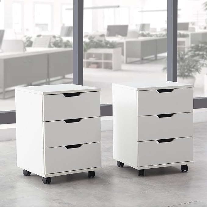 Farini Wood File Cabinet for Home Office,Under Desk 3 Drawer Mobile File Cabinet(White,Fully-Assembled)