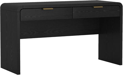 Manhattan Comfort Grace 54" Modern Office Desk with 2 Drawers, Wood Table with Metal Recessed Handles for Work from Home, Study, Craft, Stylish Executive Desk, Black and Gold