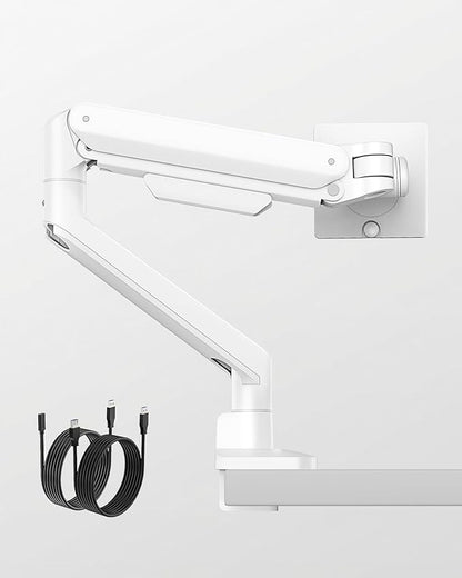 monTEK Deluxe Aluminum Monitor Arm with USB A/C for 17 to 40 Inch Curved Screens Fully Adjustable Single Monitor Arm with Clamp/Grommet, Quick Release Plate, Cable Management, VESA 75/100