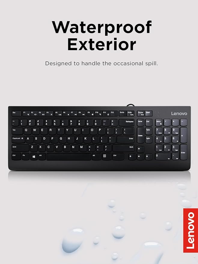 Lenovo 300 USB Keyboard, Wired, Adjustable Tilt, Ergonomic, Windows 7/8/10, GX30M39655, Black
