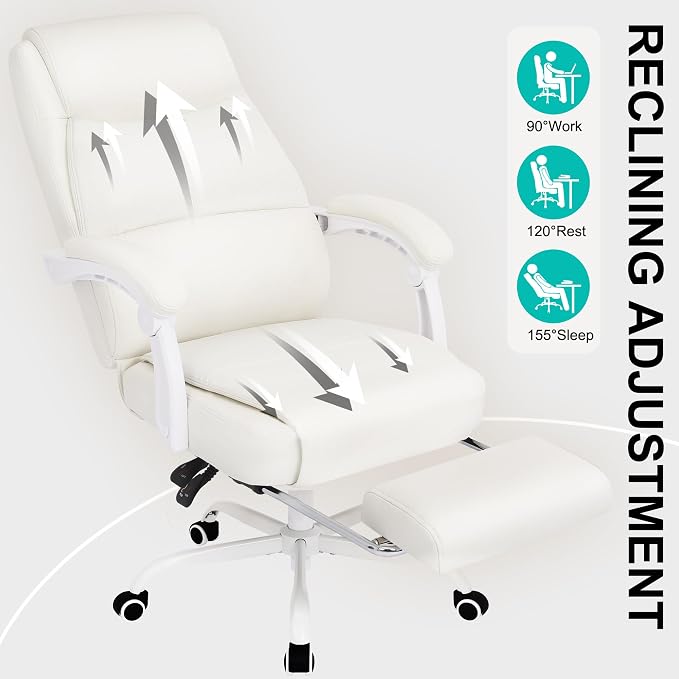Misolant Big and Tall Office Chair with Footrest, High Back Desk Chair with Linkage Armrest, 90-155° Recline Executive Computer Chairs with Adjustable Height for Home