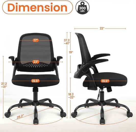 NEO CHAIR Office Chair Gaming Desk Computer Mesh Ergonomic Chair with Flip-up Arms Comfy Lumbar Support Adjustable Height Rolling Wheels Chair for Home Office (All Black)