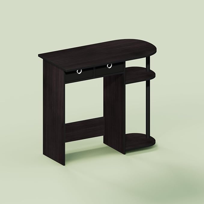 Ipoh Computer Desk, 32 Inch Writing Desk, Study Desk with Side Shelves and Bin Storage, for Home Office, Study Room, Mocha Charcoal