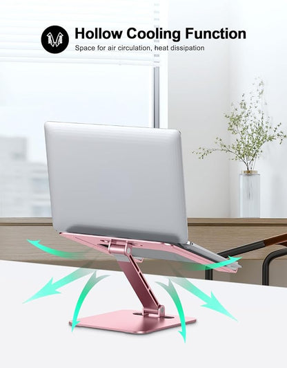 RIWUCT Foldable Aluminum Alloy Laptop Stand for Desk, Height Adjustable Ergonomic Computer Stand, Portable Laptop Riser Holder Printer Stand Compatible with MacBook Pro Air/HP/Dell 10-16", Pink