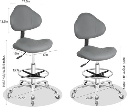 Rolling Swivel Drafting Chair Adjustable Heavy Duty (400lbs) Lumbar Support Task Chair for Home Desk Studio Design Lab(Grey)