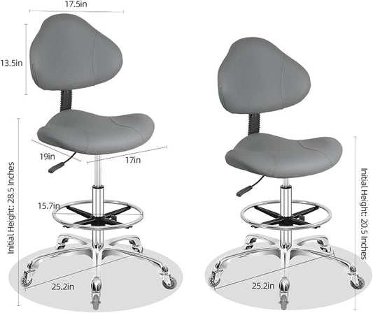 Rolling Swivel Drafting Chair Adjustable Heavy Duty (400lbs) Lumbar Support Task Chair for Home Desk Studio Design Lab(Grey)