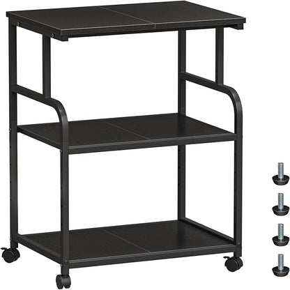 3-Tier Adjustable Large Printer Stand with Storage, Rolling Printer Cart with Lockable Wheels for Home, Office (Black)