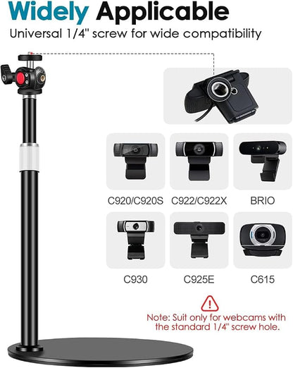 Webcam Tripod Stand for Desk: Webcam Stand for Logitech Brio | C920 | C922 | C615 | C930e - Height & Angle Adjustable Desktop Tripod for Light & 1/4" Thread for Live Streaming | Video Calling