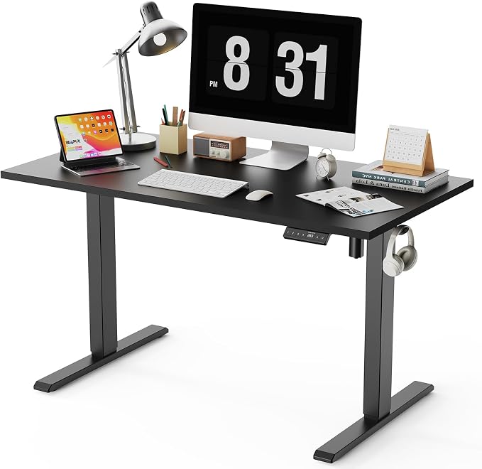 WALKINGDESK 48x24 Inches Whole Piece Electric Standing Desk, Seamless One Piece Height Adjustable Sit to Stand up Desk for Home Office, Ergonomic Computer Workstation, Black