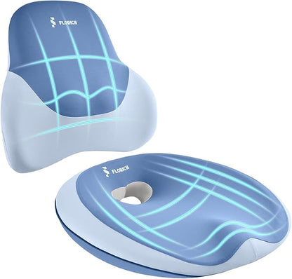 FLORICH Seat Cushion Lumbar Support Pillow for Office Chair, Car Lower Back Support, Ergonomic Desk Chair Pillow for Butt and Back Support of Memory Foam Seat Pad(Blue)