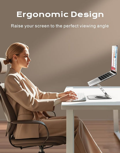 RIWUCT 360° Rotatable Laptop Stand for Desk Adjustable Height, Ergonomic Laptop Riser Holder with Dual-bar Support, Portable Computer Notebook Stand for MacBook Air Pro, Dell XPS, HP (10-16")