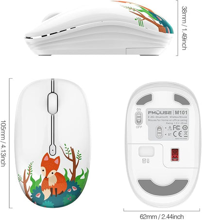 FMOUSE Cute Wireless Mouse, Bluetooth & 2.4GHz Dual Mode, Silent Click, AA Battery Powered, Kawaii for Kids Students Teen Girls, Compatible with Laptop Mac iPad PC (Fox)