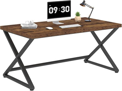 IBF Rustic Computer Desk, Industrial 47” Home Office Desk, Farmhouse Wood Metal Work Desk for Writing Study, Vintage Minimalist Executive Workstation PC Gaming Table in Bedroom, Rustic Brown