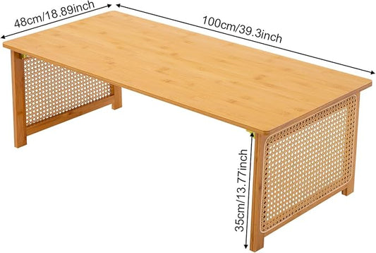 Japanese Floor Table Foldable Bamboo Low Table for Sitting on the Floor, Natural Coffee Table Minimalist Tatami for Home Office, Meditation & Tea Ceremony (Easy Storage) (39.3*18.89*13.77Inch)