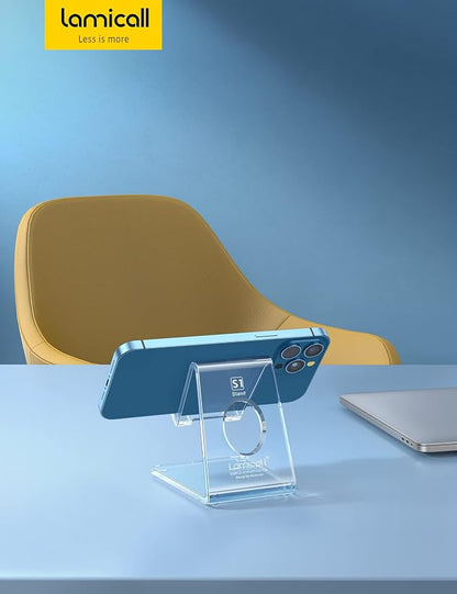 Lamicall Cell Phone Stand, Desk Accessories - Clear Office Cell Phone Holder, Acrylic Phone Stand, Desktop, Acrylic Office Supplies Desk Decor Accessories, Suitable for iPhone, 4-8'' Phone, Gifts
